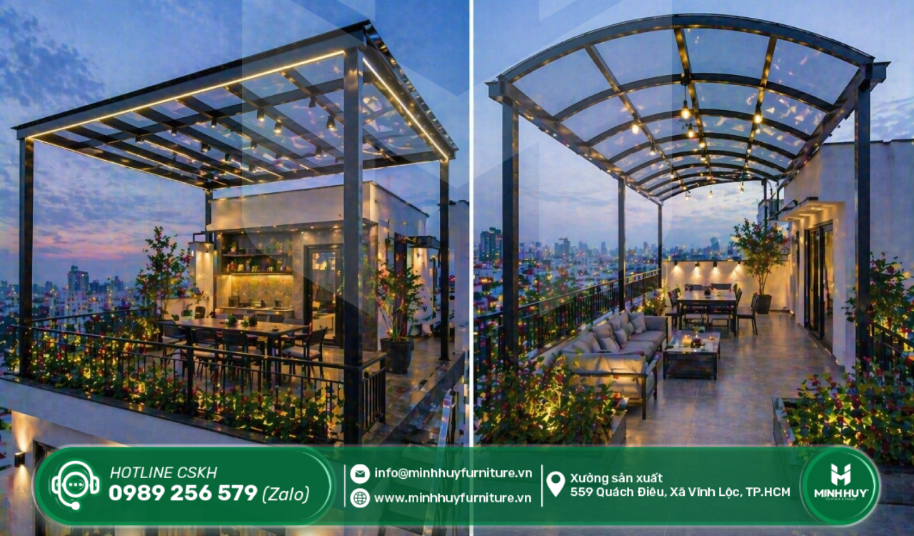 báo giá thi công khung sắt mái che mưa sân thượng nhà bè tphcm