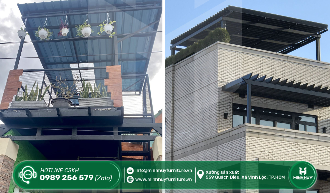 thi công khung sắt mái che nắng sân thượng quận 6 tphcm