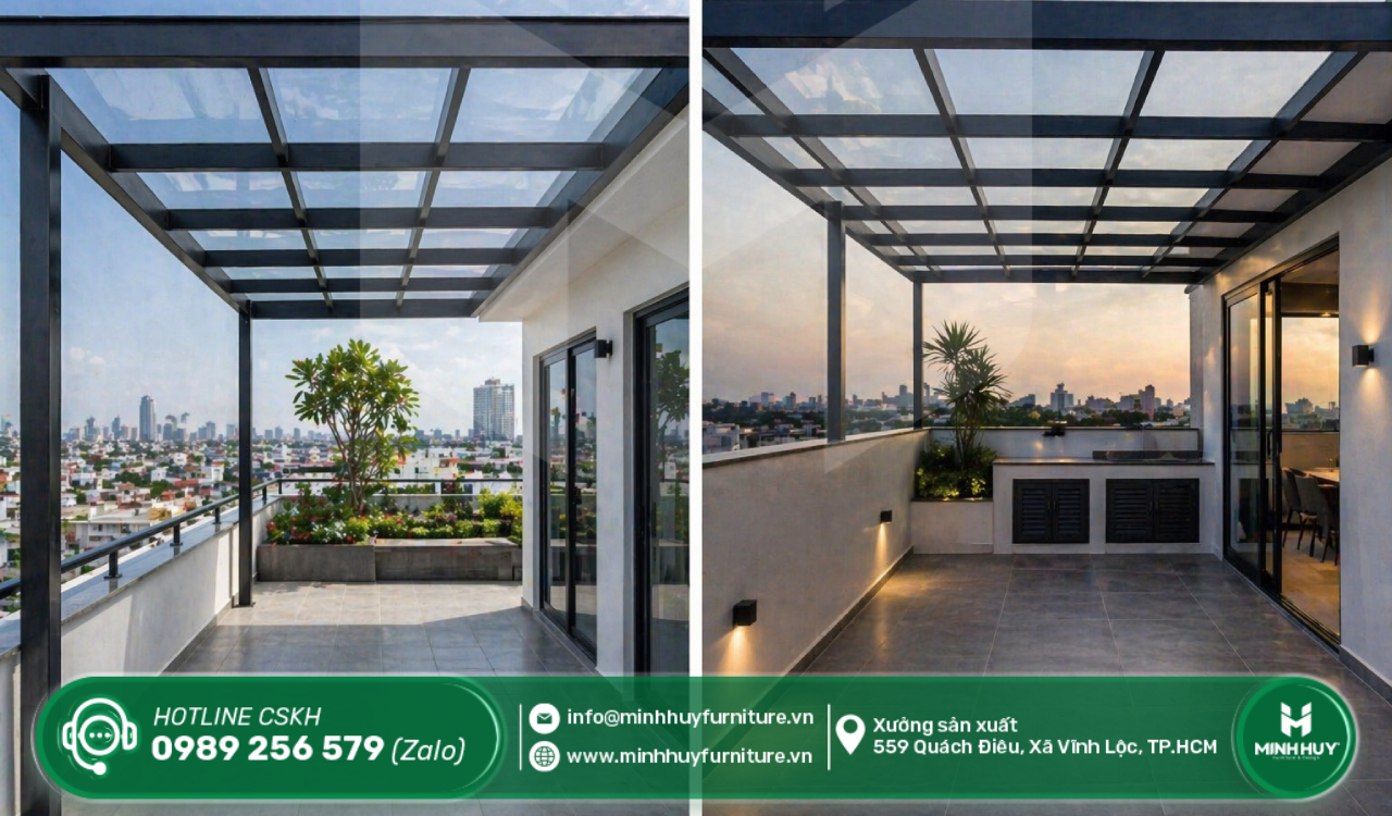 báo giá làm khung sắt mái che mưa sân thượng quận bình tân tphcm