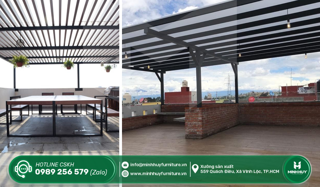 thi công khung sắt mái che sân thượng quận bình thạnh tphcm