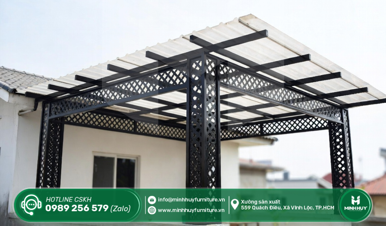 lắp đặt khung sắt mái che nắng sân thượng quận tân phú tphcm