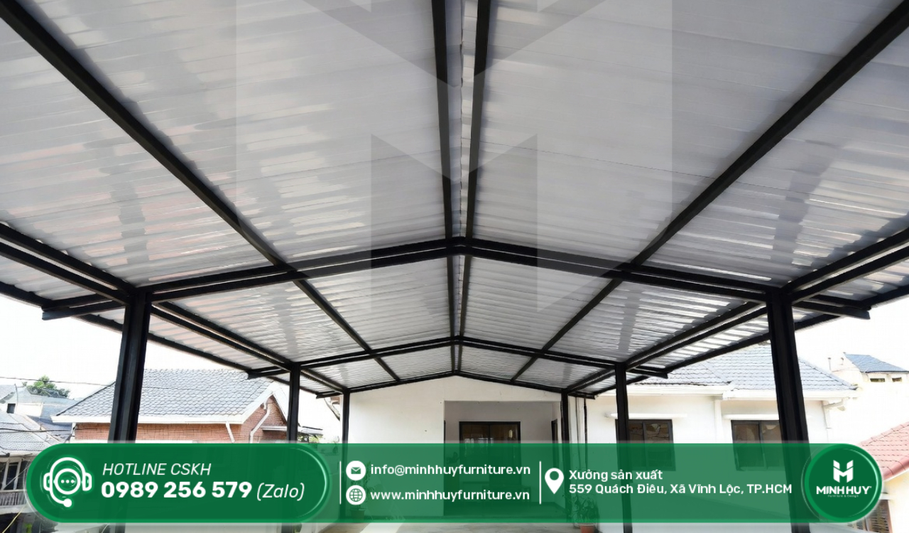 thi công khung sắt mái che sân thượng hóc môn tphcm