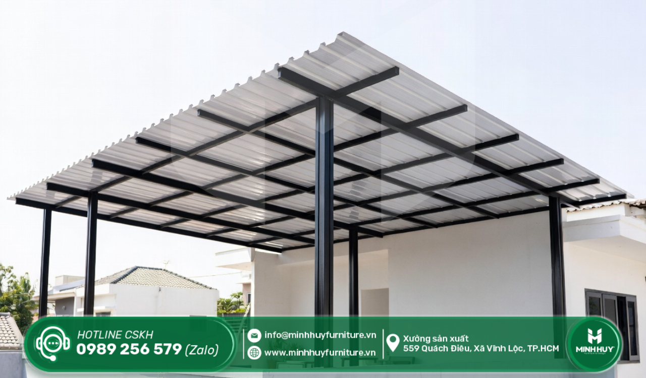làm khung sắt mái che sân thượng quận 4 tphcm