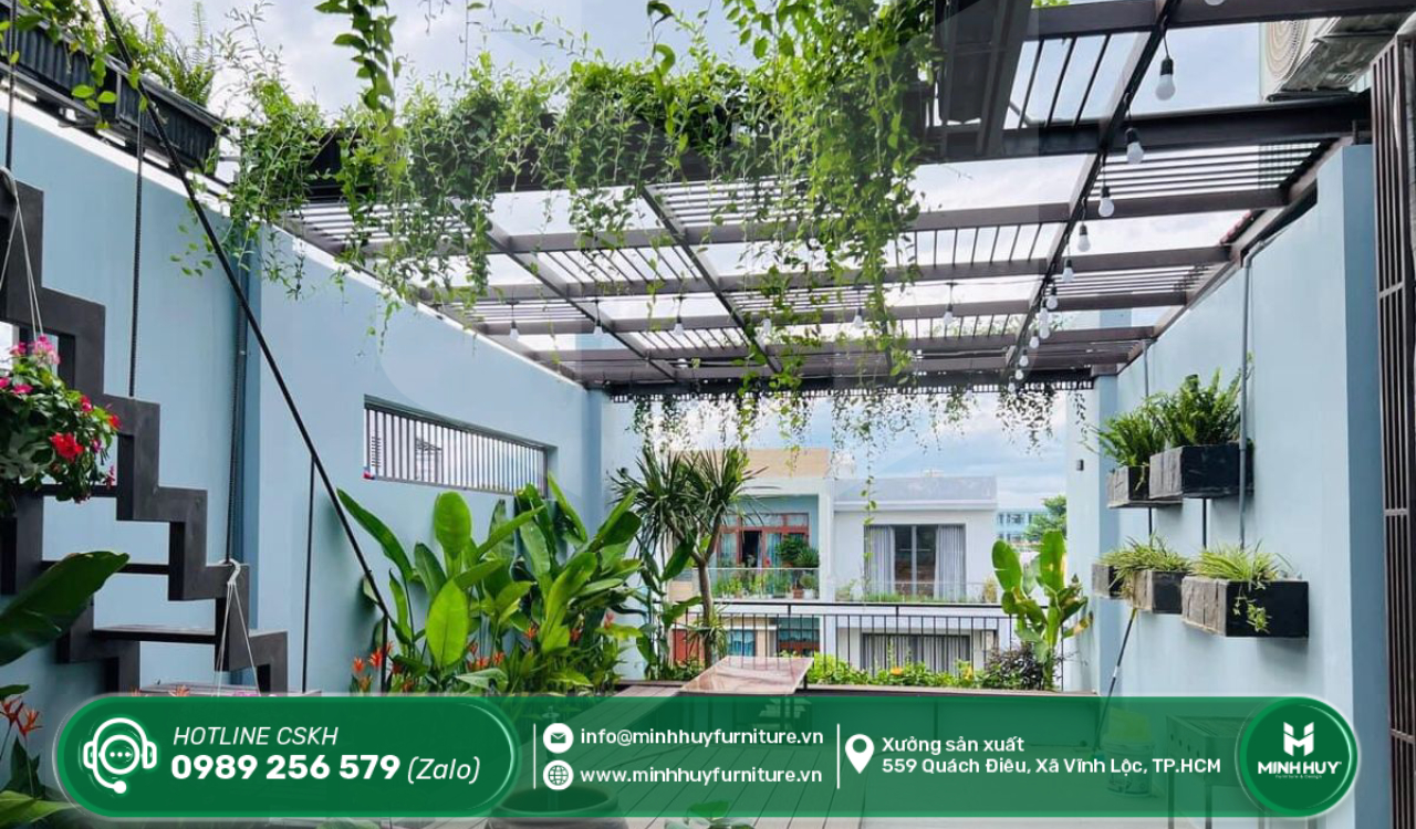 làm khung sắt mái che mưa sân thượng quận 5 tphcm