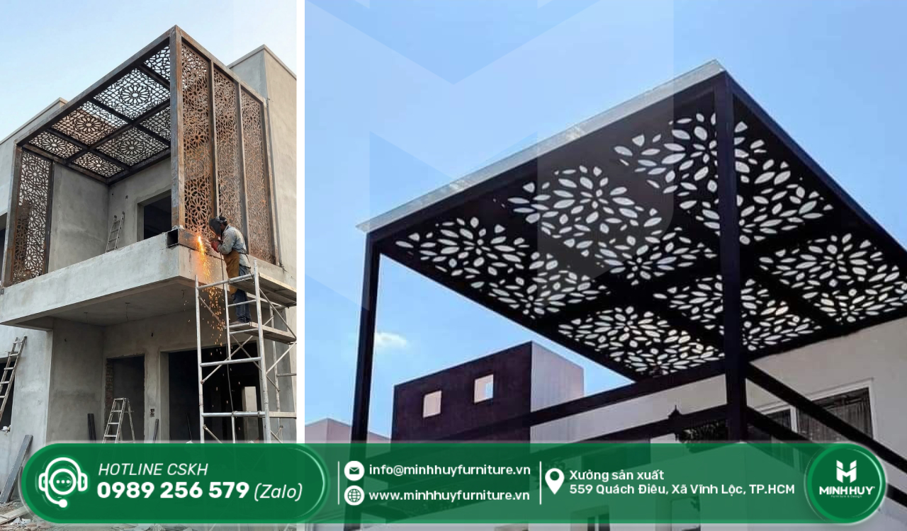 lắp đặt khung sắt mái che sân thượng quận bình thạnh tphcm