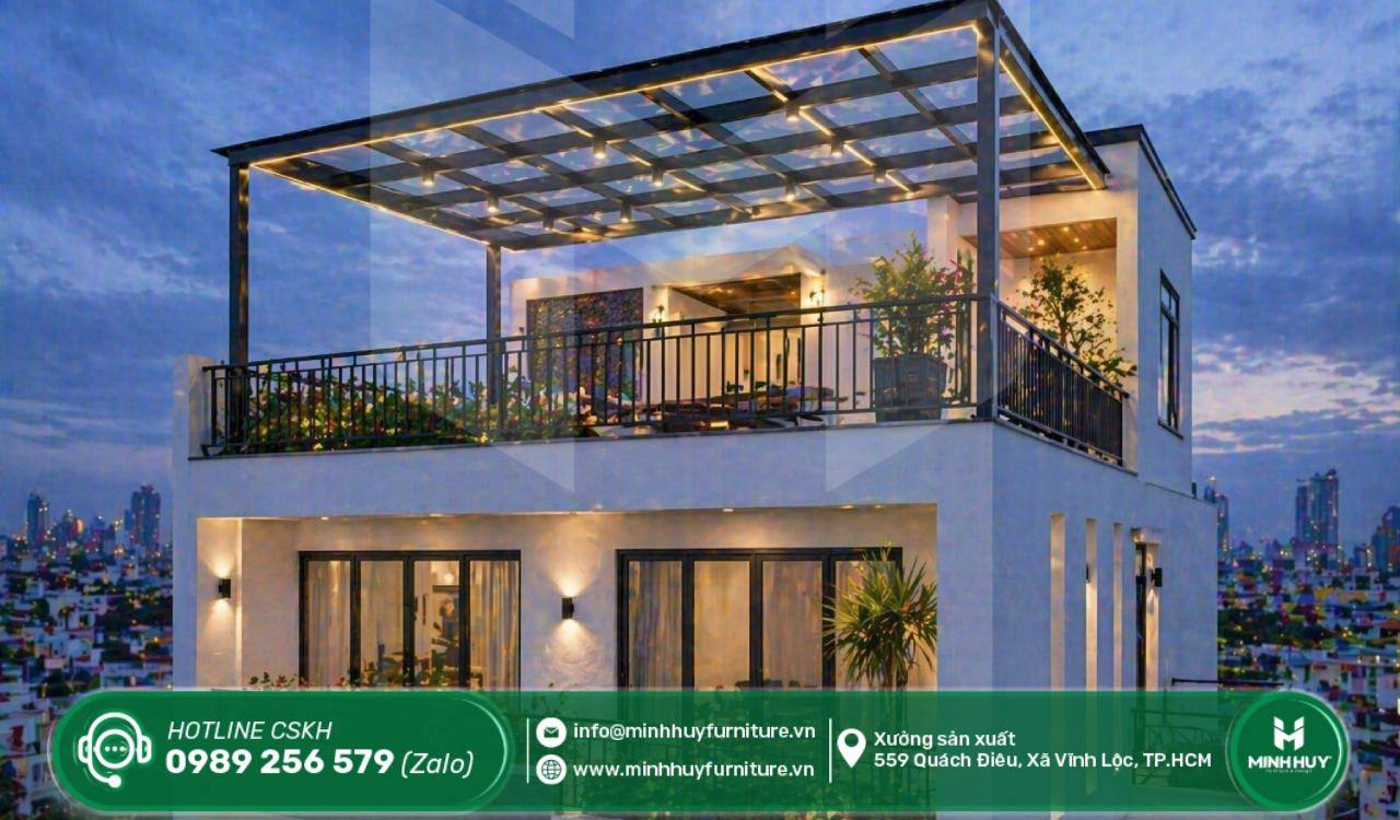 xưởng thi công khung sắt mái che nắng sân thượng hóc môn tphcm giá rẻ