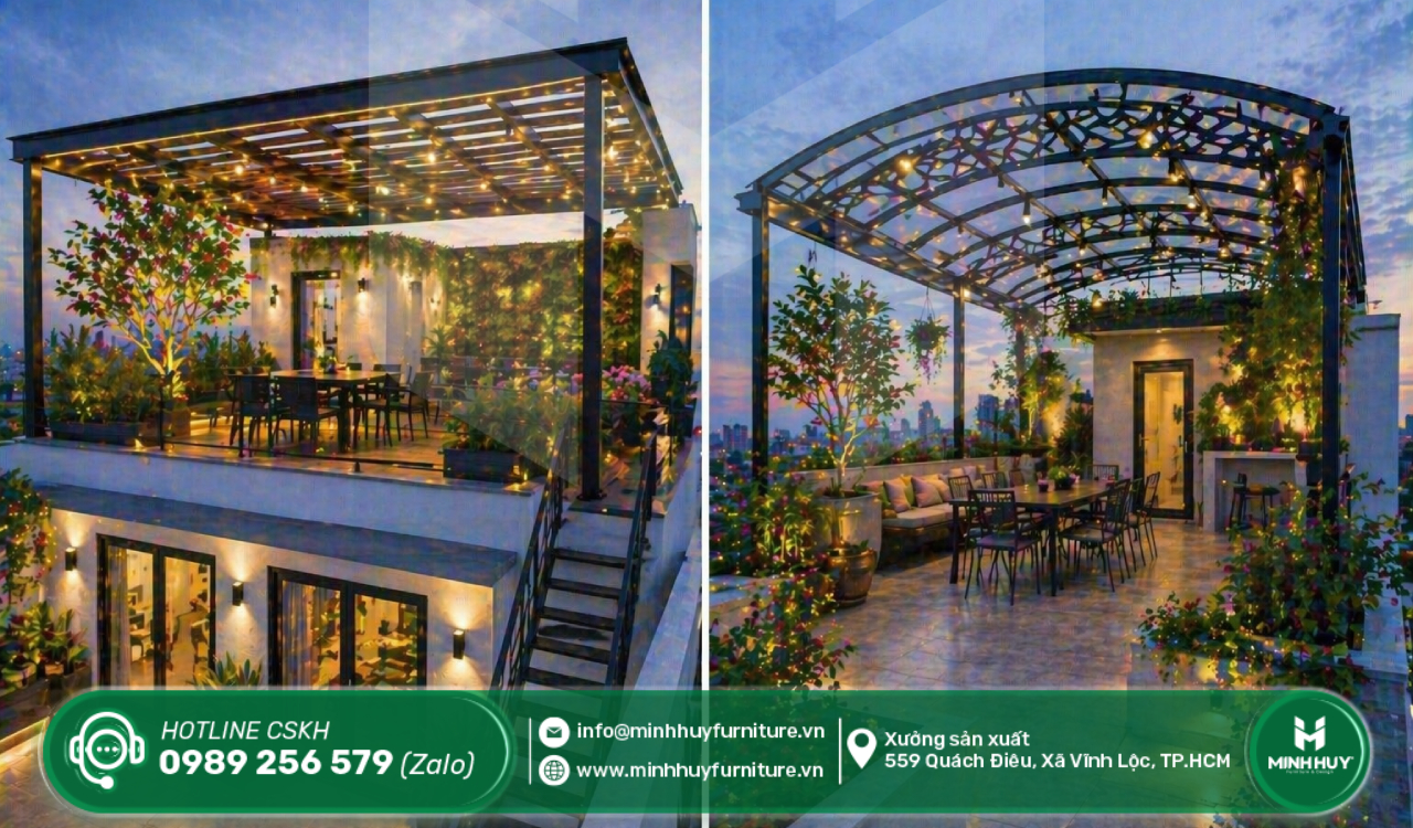 làm khung sắt mái che sân thượng nhà bè tphcm giá rẻ