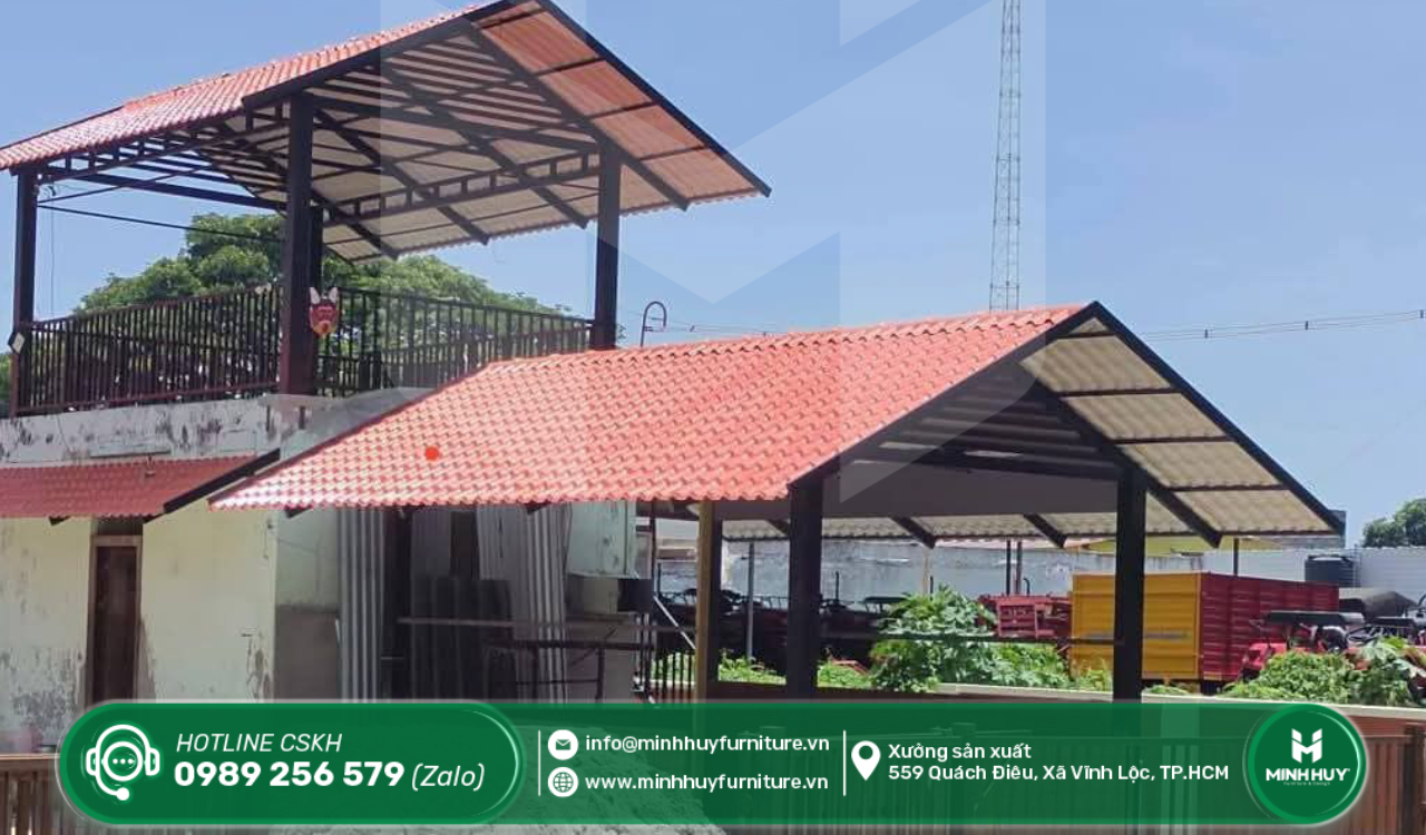 xưởng thi công khung sắt mái che nắng sân thượng quận 6 tphcm