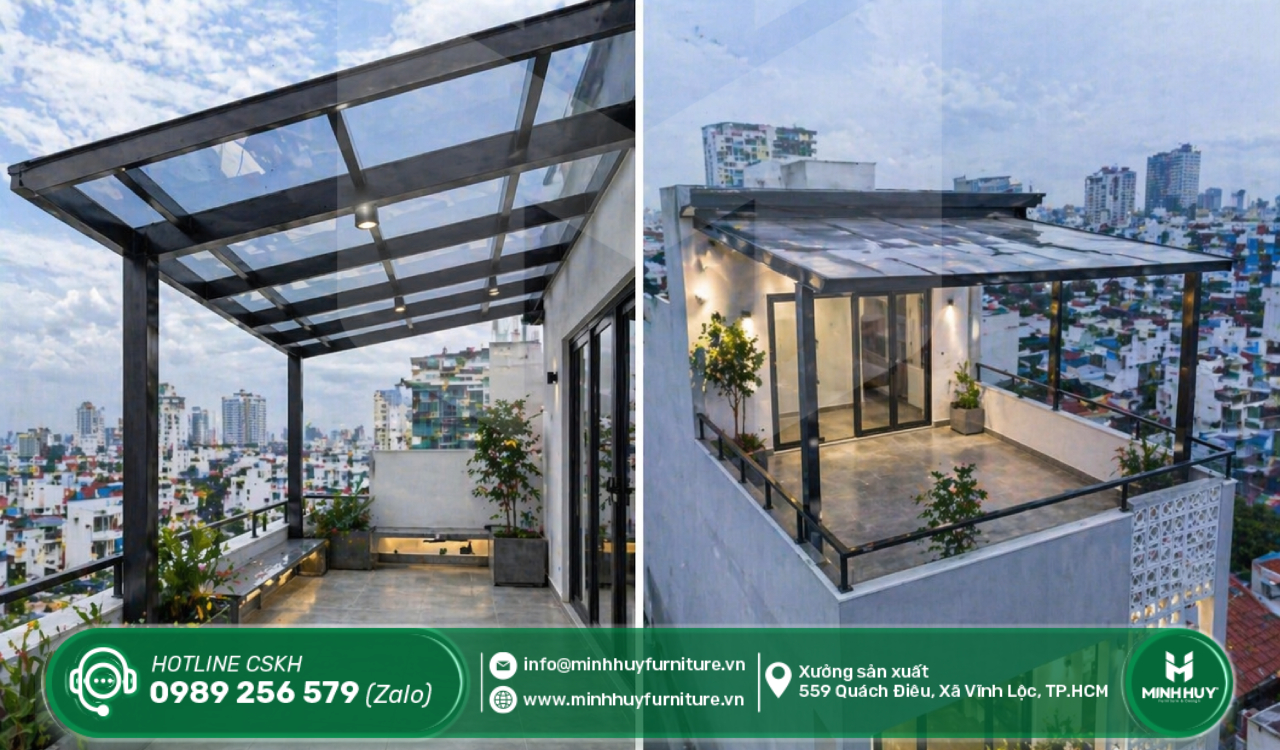 làm khung sắt mái che nắng sân thượng quận bình tân tphcm giá rẻ
