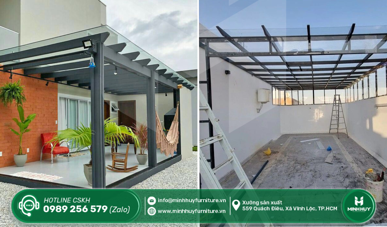 xưởng làm khung sắt mái che sân thượng củ chi tphcm