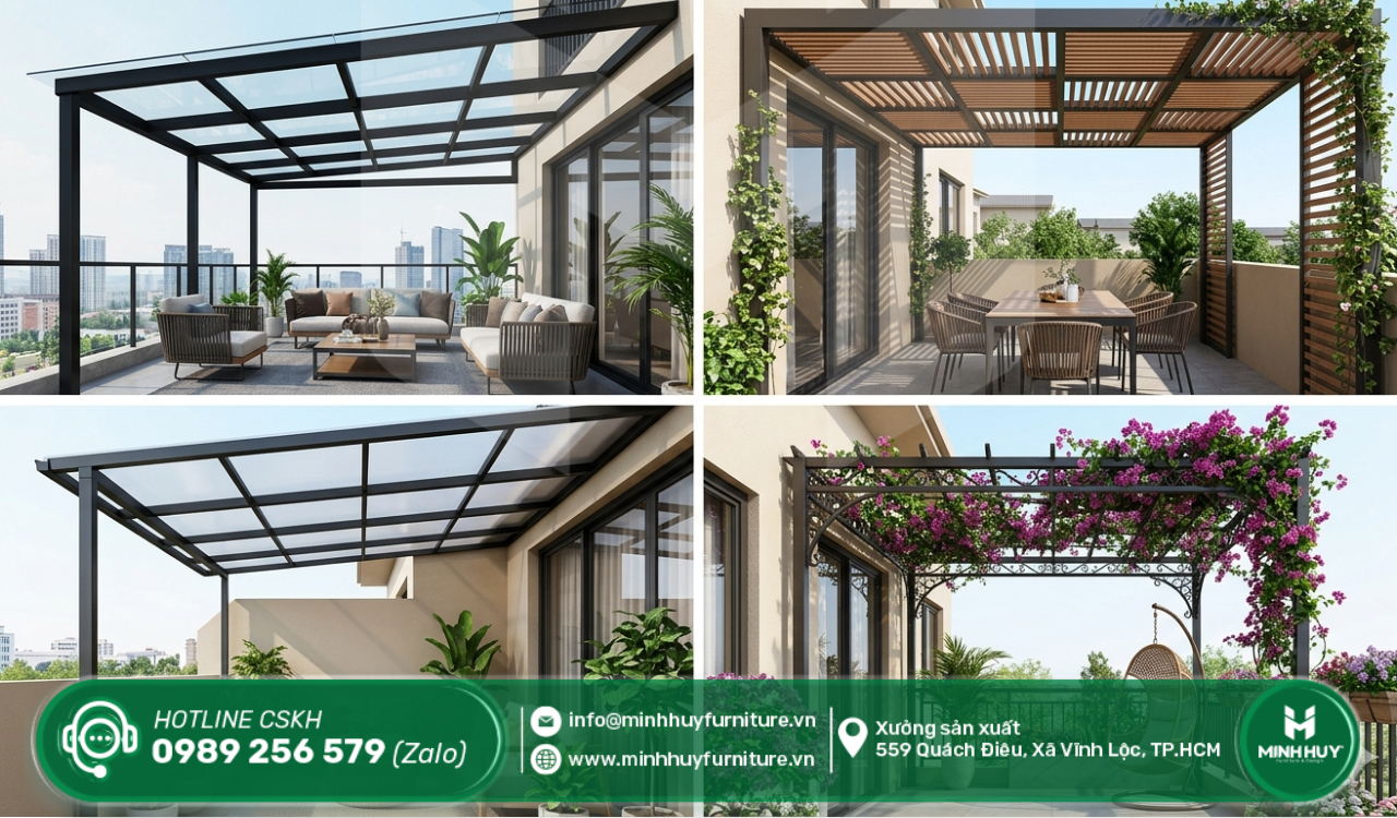 thi công khung sắt mái che mưa sân thượng quận 1 tphcm