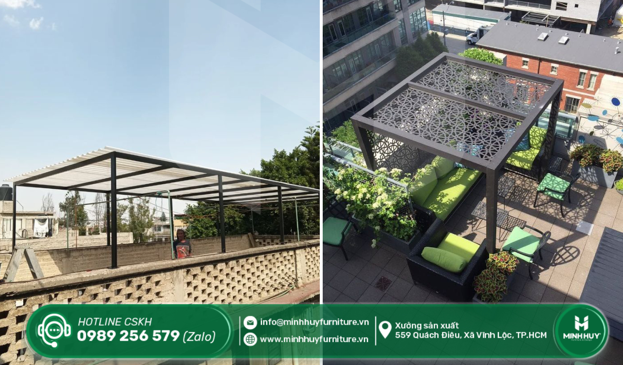báo giá làm khung sắt mái che mưa sân thượng quận 12 tphcm