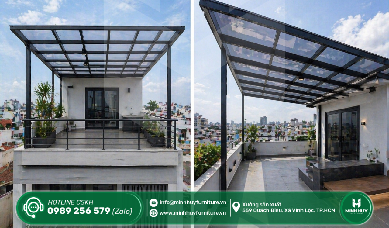 xưởng thi công khung sắt mái che sân thượng quận bình tân tphcm