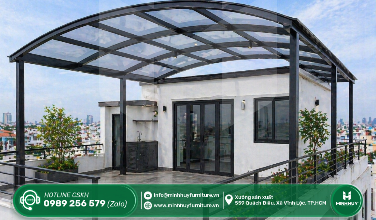 lắp đặt khung sắt mái che sân mưa thượng quận gò vấp tphcm