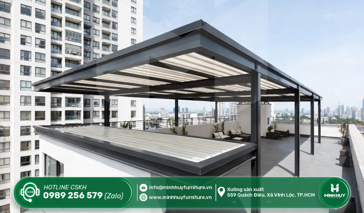 thi công khung sắt mái che sân thượng quận phú nhuận tphcm