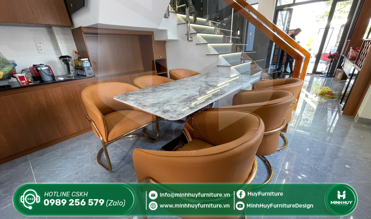 bộ bàn ghế ăn gia đình inox mạ vàng
