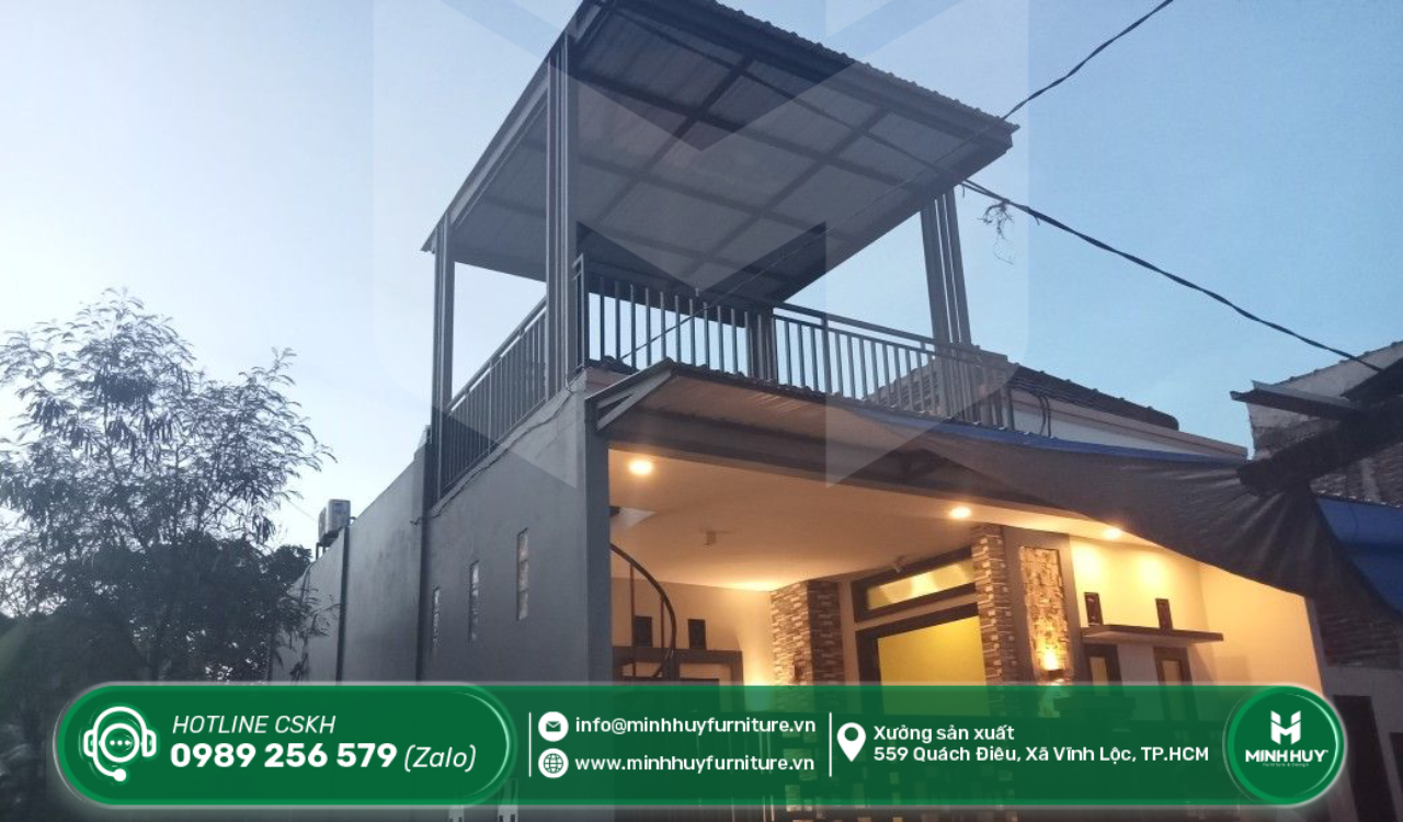 xưởng làm khung sắt mái che nắng sân thượng cần giờ tphcm