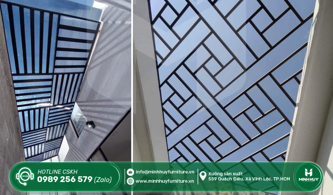 lắp đặt khung sắt mái che sân thượng quận 12 tphcm