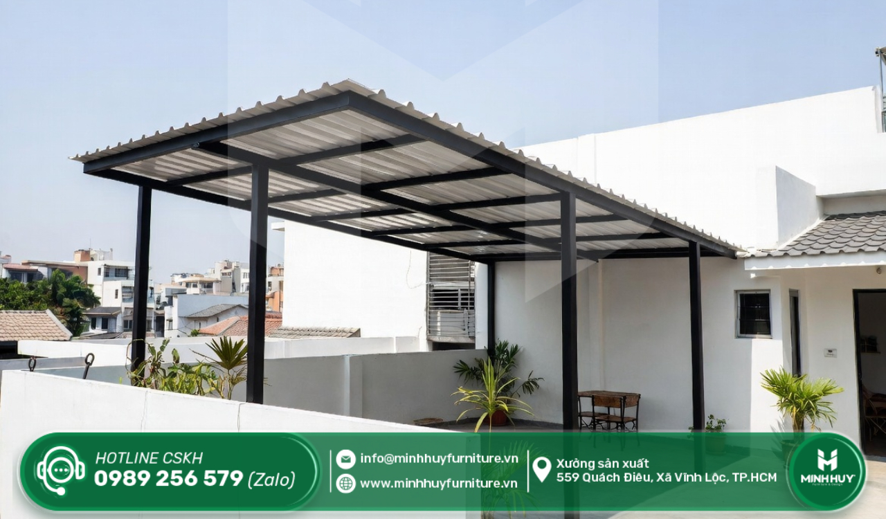 lắp đặt khung sắt mái che sân mưa thượng quận 3 tphcm