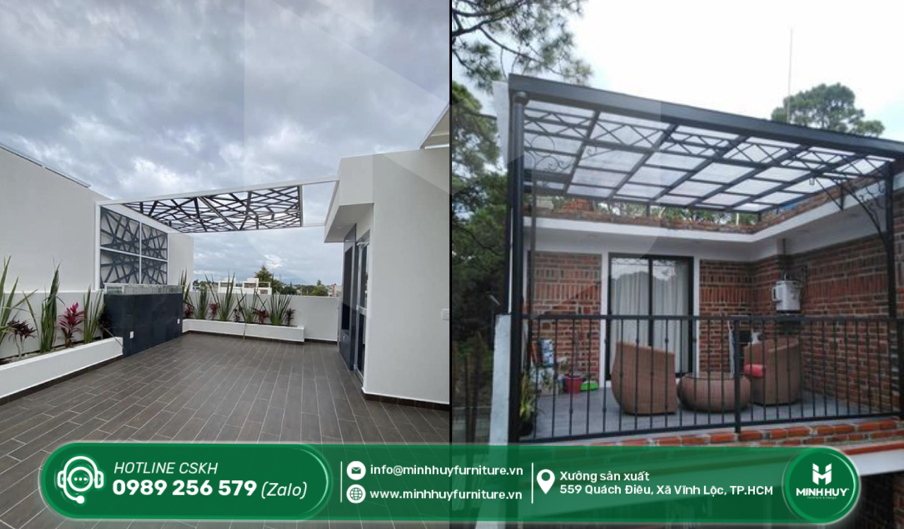 thi công khung sắt mái che sân thượng quận 8 tphcm