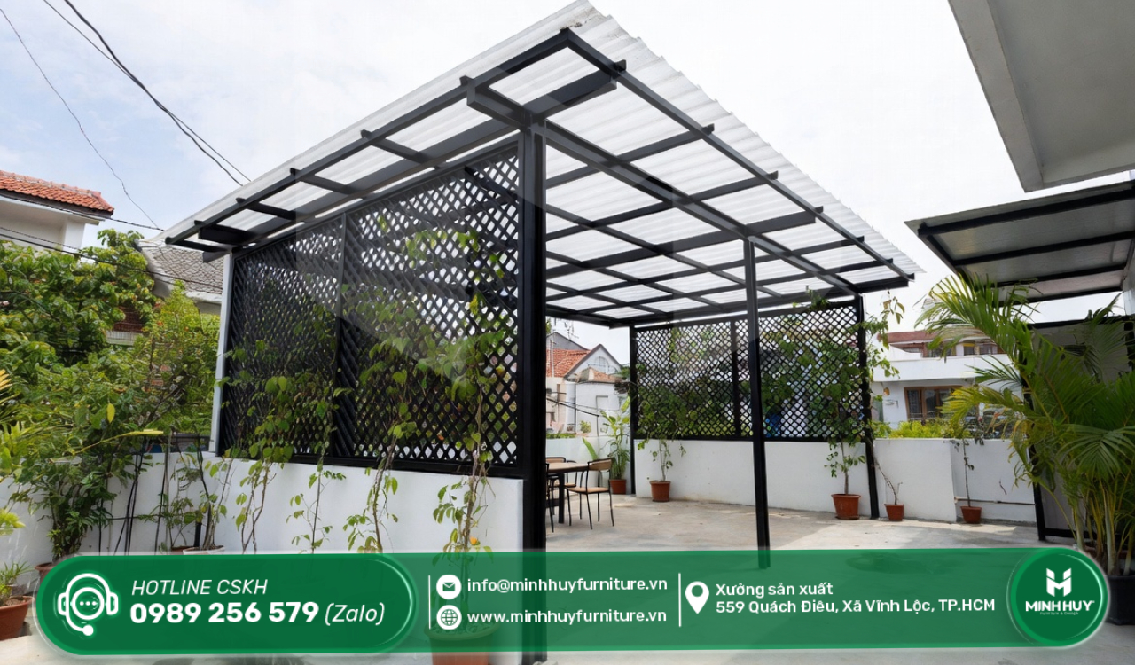 xưởng thi công khung sắt mái che mưa sân thượng quận bình thạnh tphcm giá rẻ