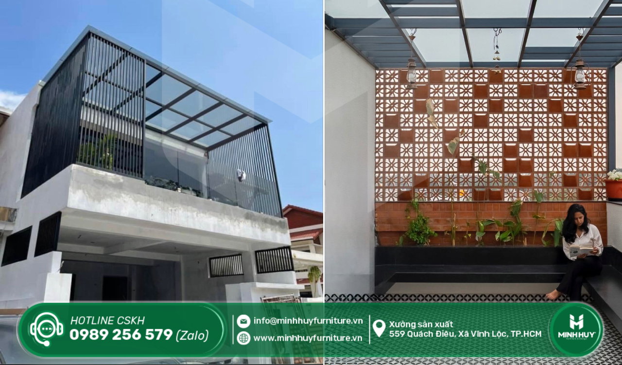 làm khung sắt mái che nắng sân thượng quận 7 tphcm giá rẻ