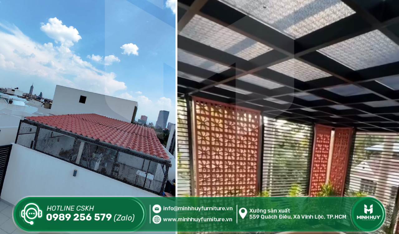 khung sắt mái che sân thượng tphcm