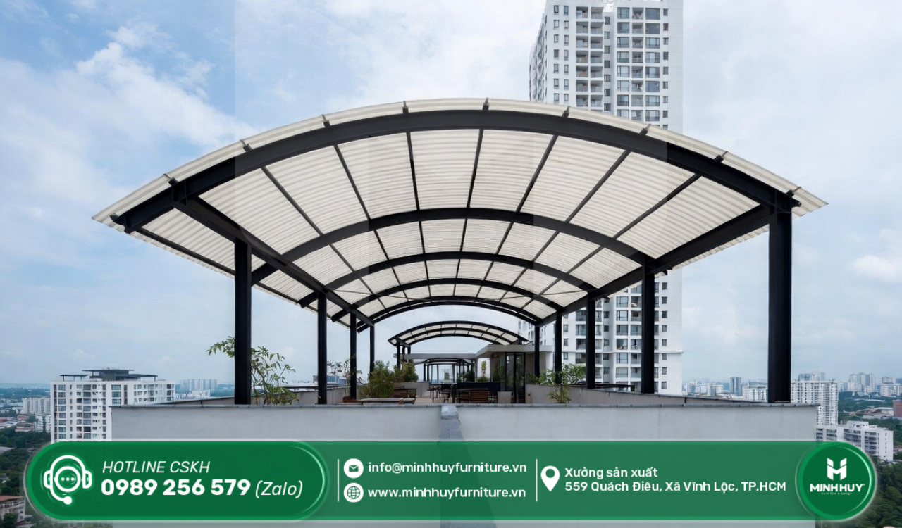 thi công khung sắt mái che mưa sân thượng củ chi tphcm