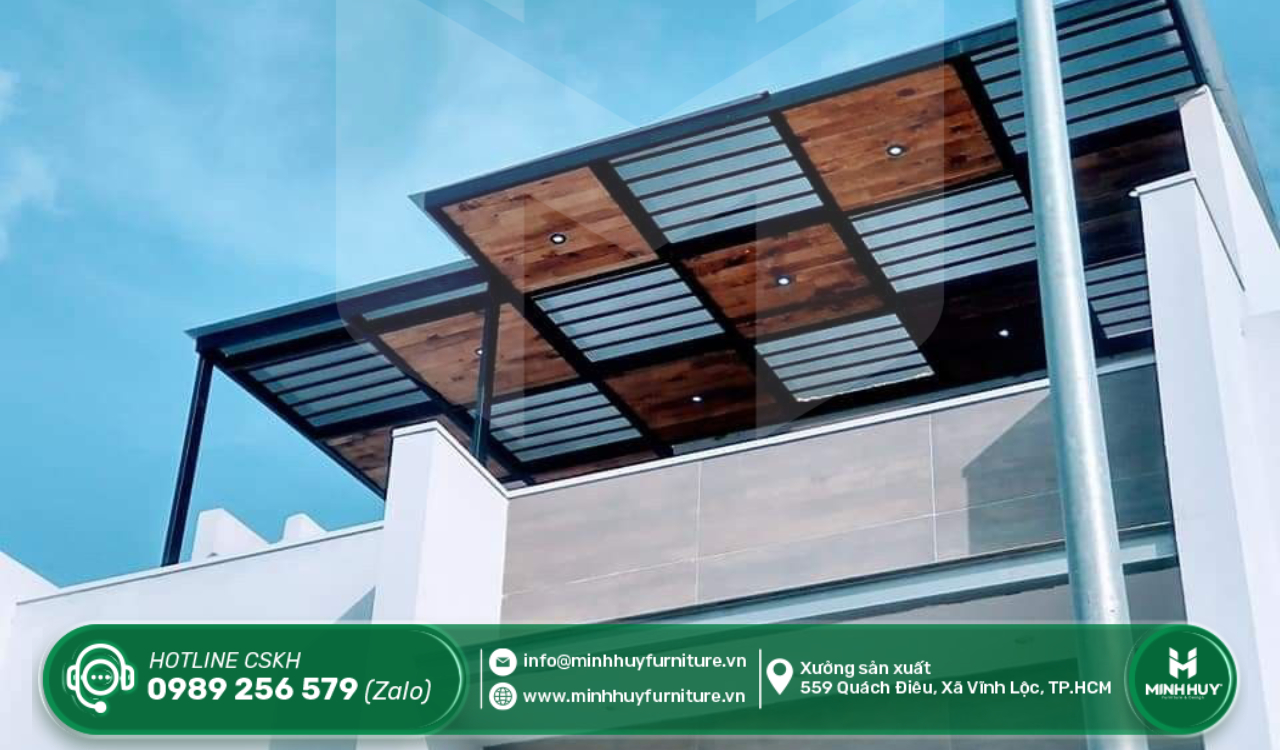 làm khung sắt mái che sân thượng quận 12 tphcm