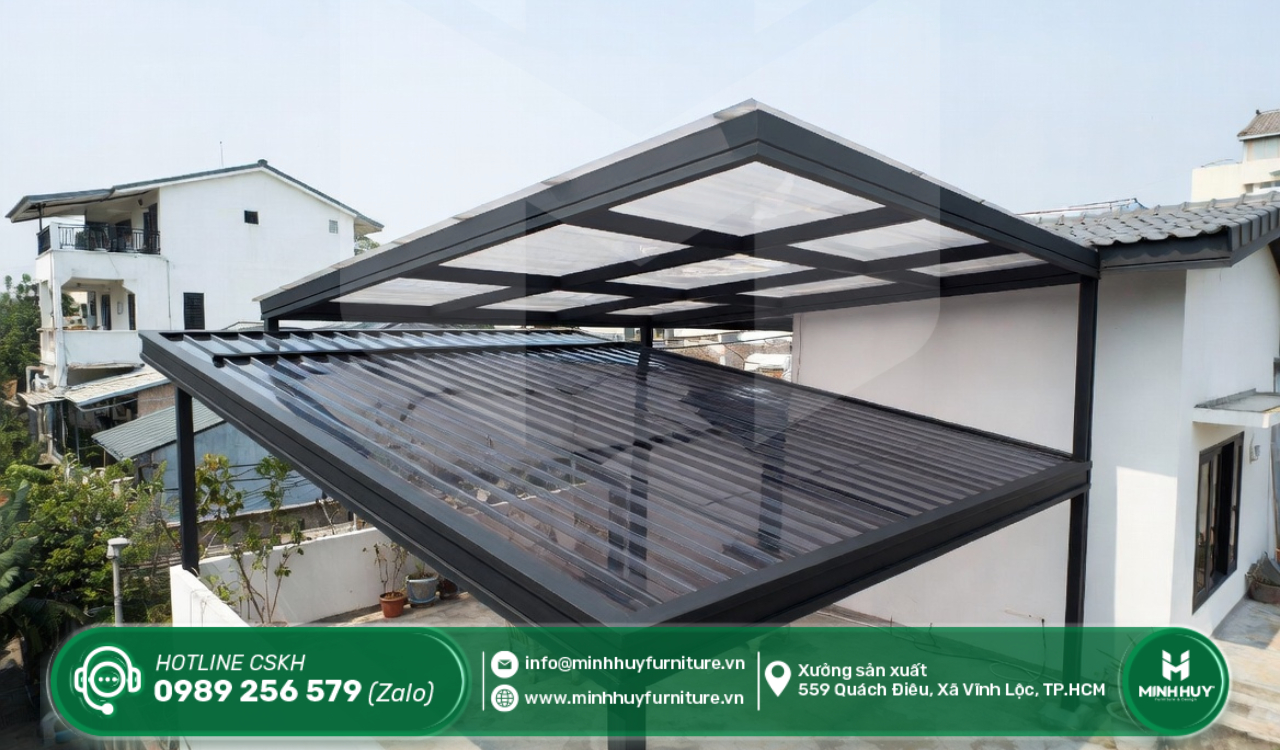 thi công khung sắt mái che nắng sân thượng huyện bình chánh tphcm