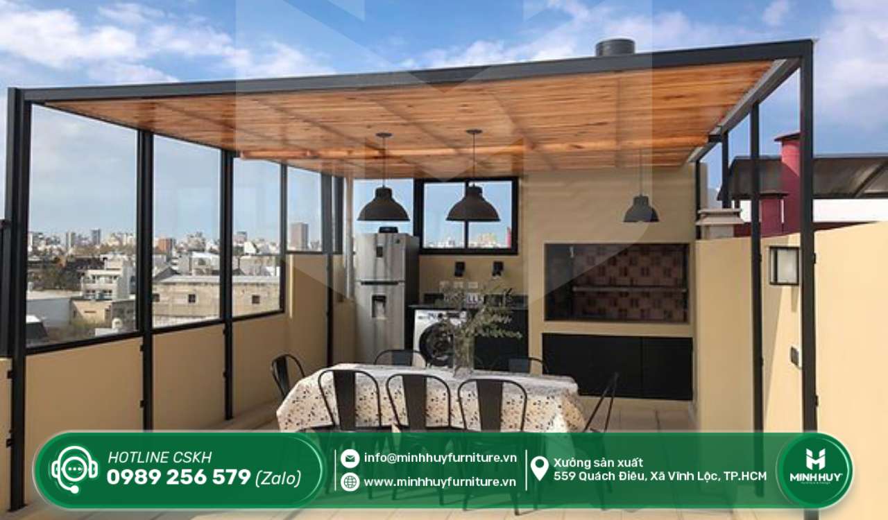 làm khung sắt mái che mưa sân thượng quận 11 tphcm giá rẻ