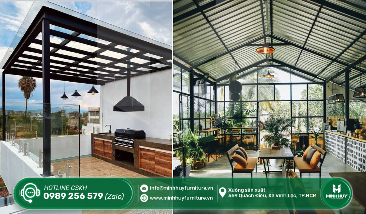 xưởng thi công khung sắt mái che mưa sân thượng quận 5 tphcm