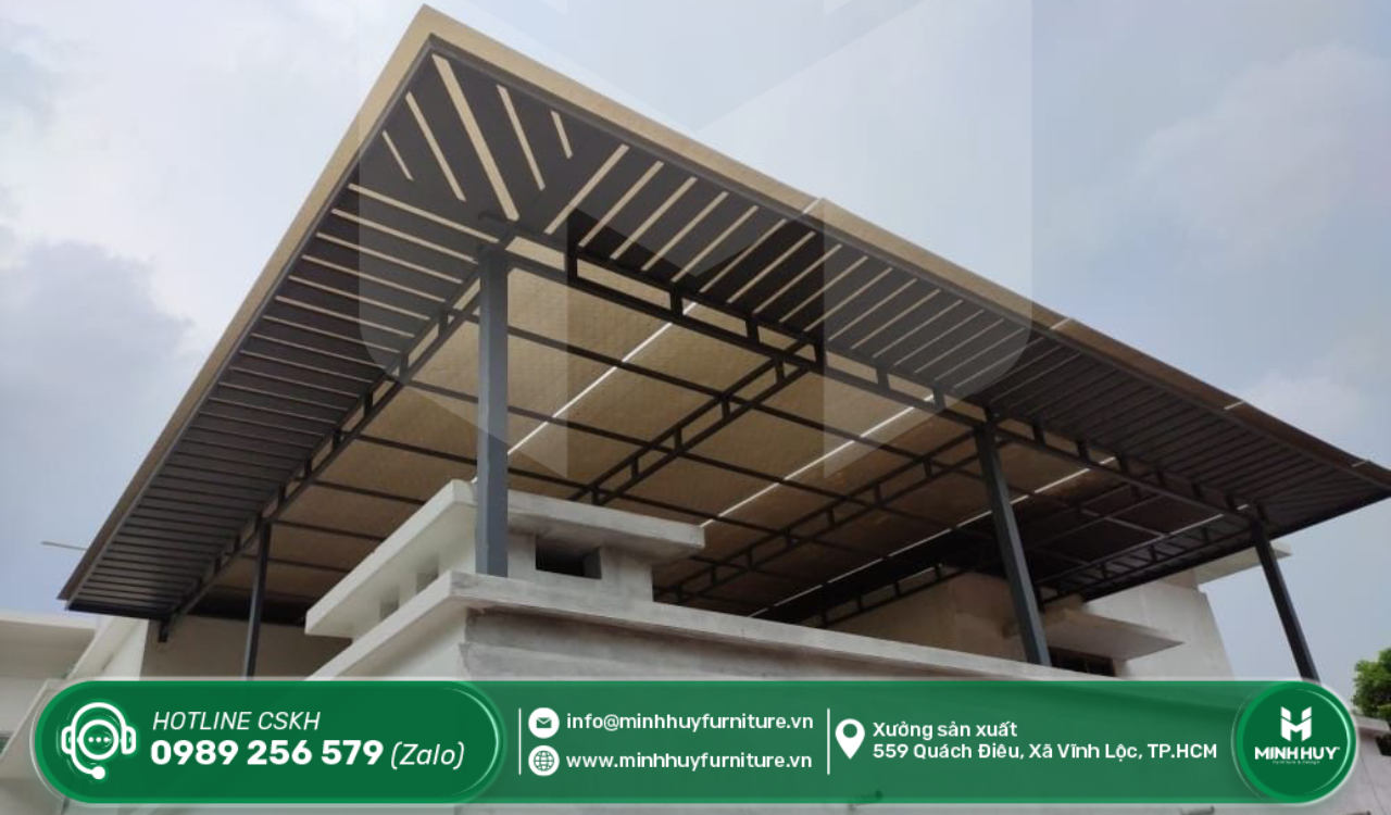 làm khung sắt mái che nắng sân thượng quận 6 tphcm giá rẻ