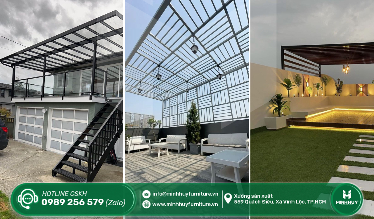 thi công khung sắt mái che mưa sân thượng quận 7 tphcm