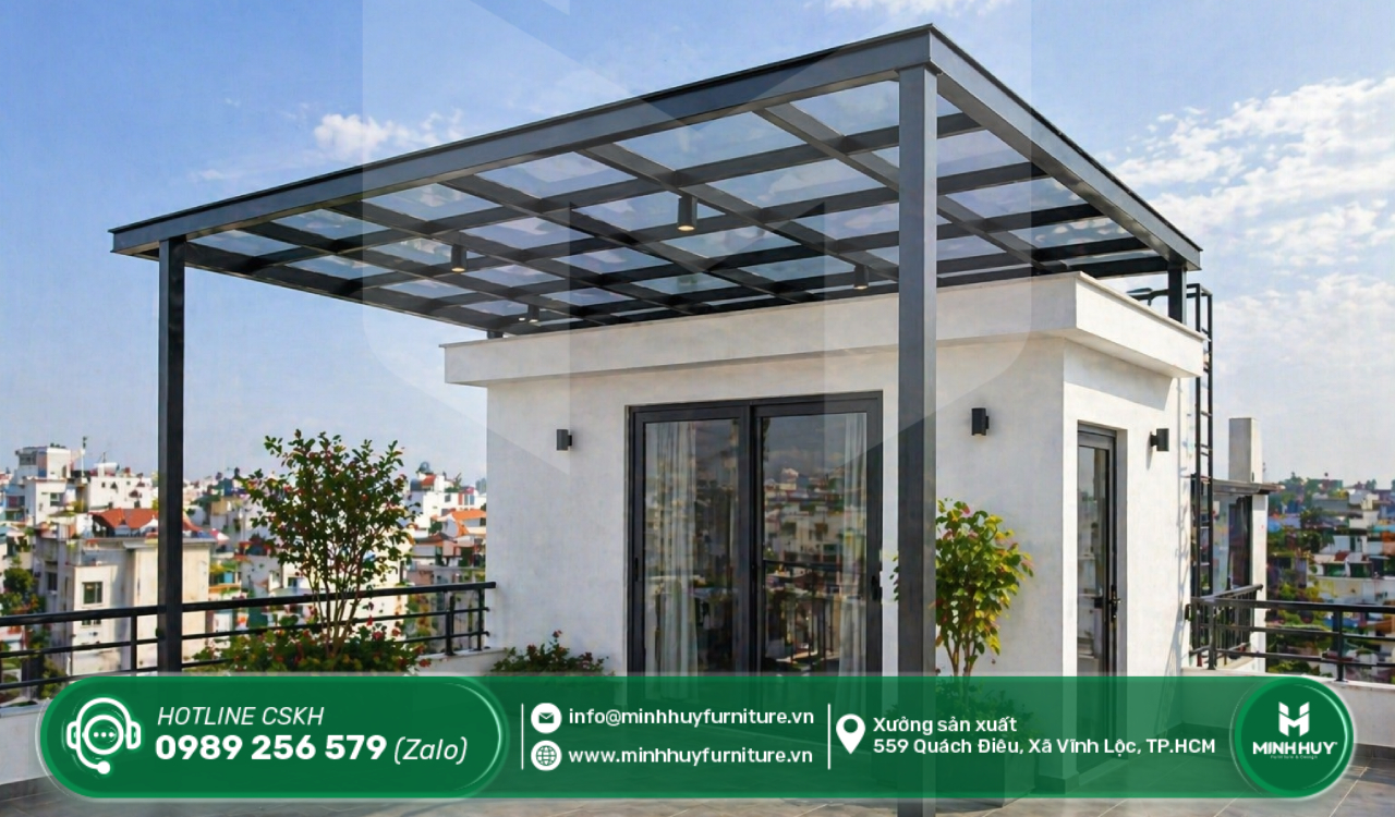 làm khung sắt mái che mưa sân thượng quận gò vấp tphcm