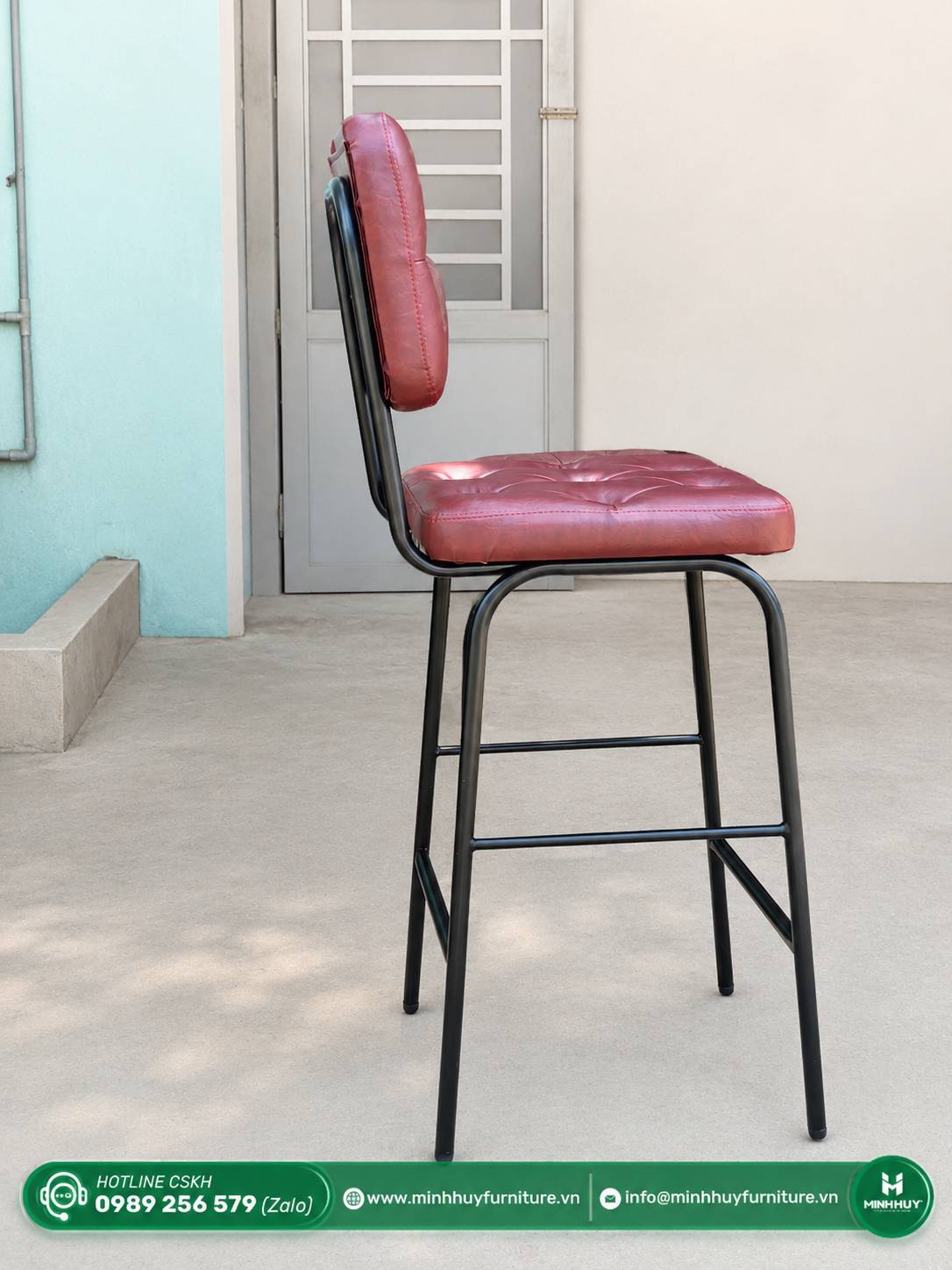 Hình ảnh thực tế sản phẩm Ghế Cafe Da Nâu Chần Ô Vintage MH118