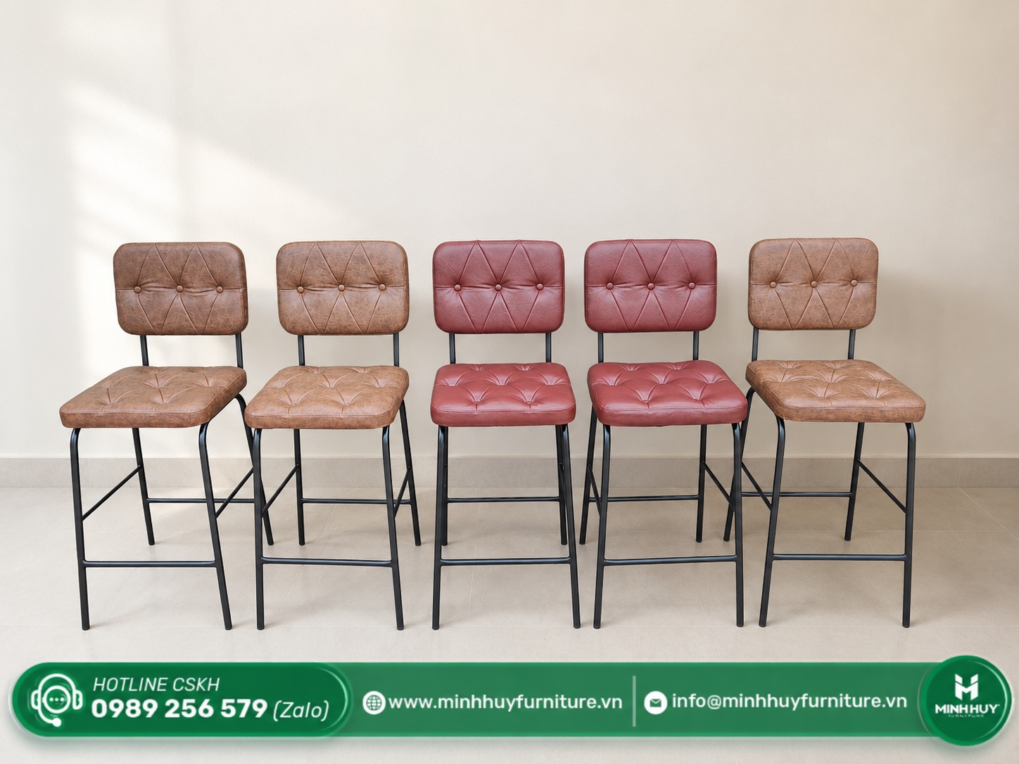 Hình ảnh thực tế sản phẩm Ghế Cafe Da Nâu Chần Ô Vintage MH118