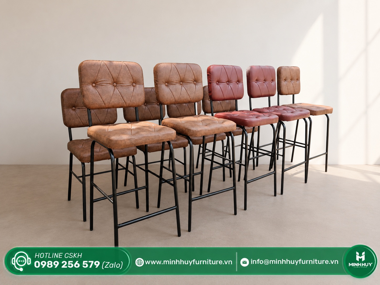 Hình ảnh thực tế sản phẩm Ghế Cafe Da Nâu Chần Ô Vintage MH118