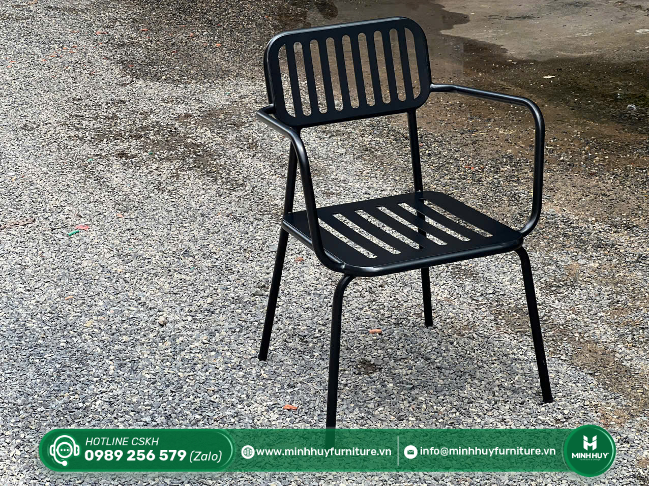 Hình ảnh thực tế mẫu Ghế Sắt Cafe Lưng Sọc Có Tay MH113