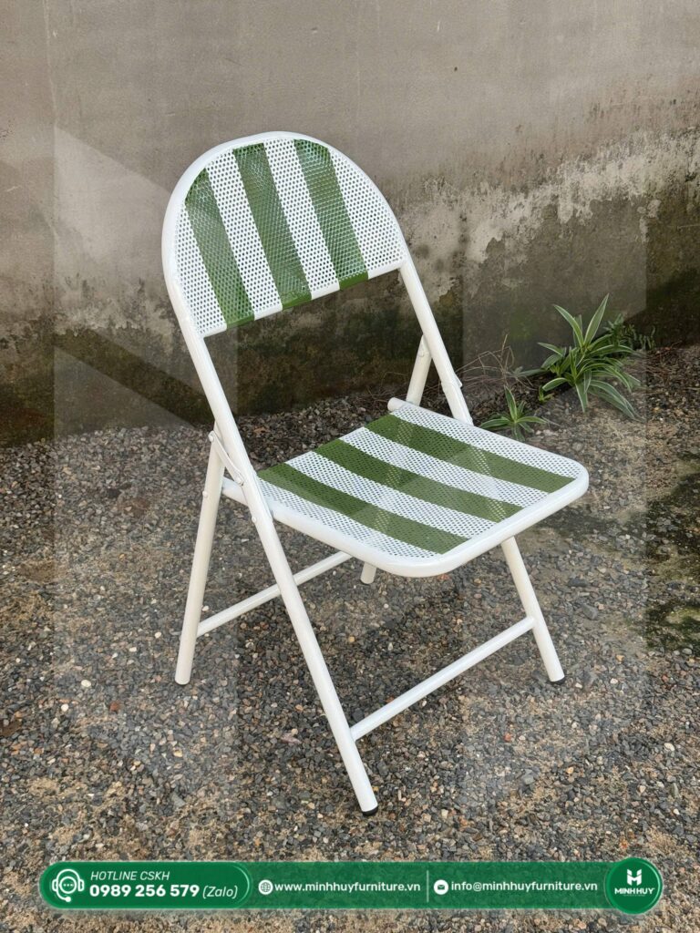 Hình ảnh thực thế sản phẩm Ghế Xếp Sắt Lưới Sọc Màu Vintage MH107