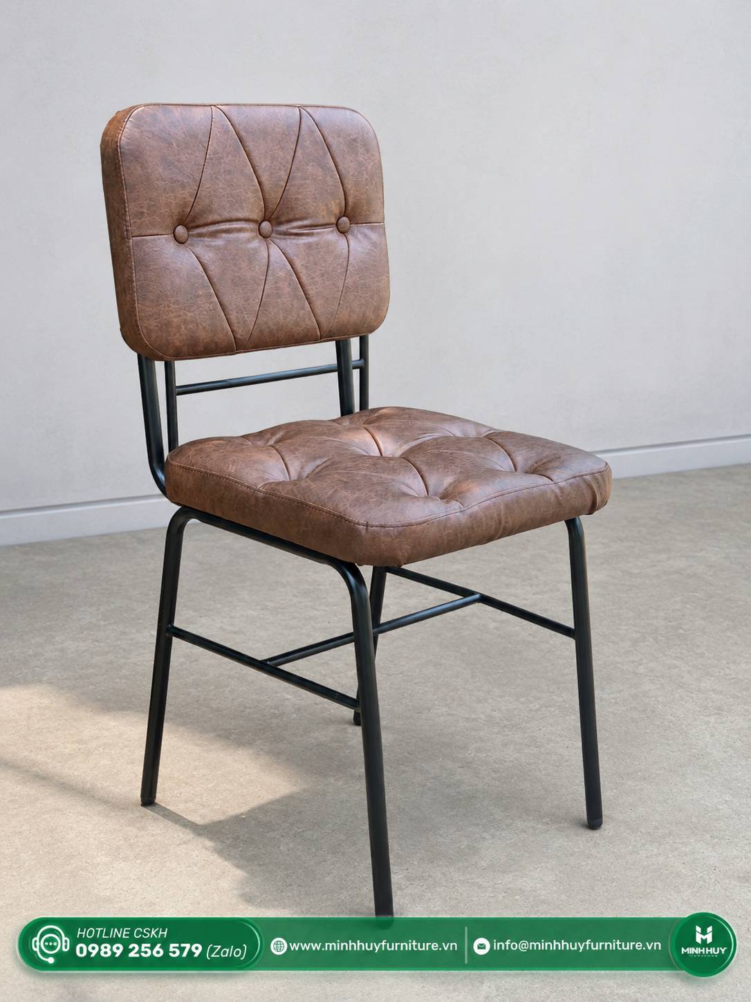 Thông số sản phẩm Ghế Cafe Da Nâu Chần Ô Vintage MH118