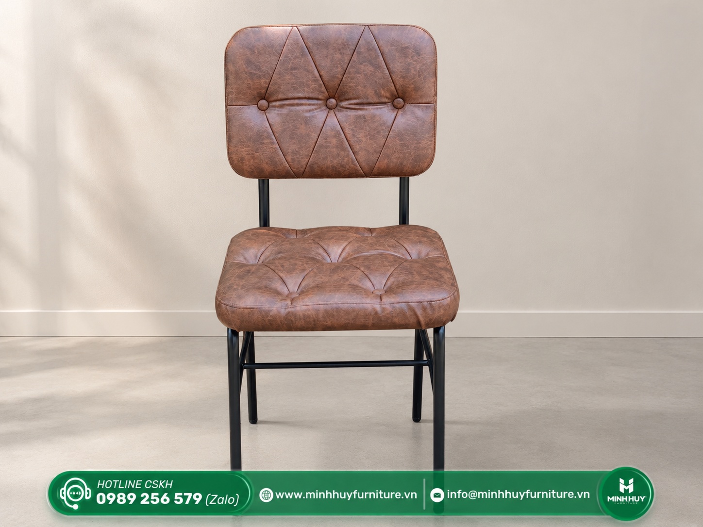 sản phẩm Ghế Cafe Da Nâu Chần Ô Vintage MH118