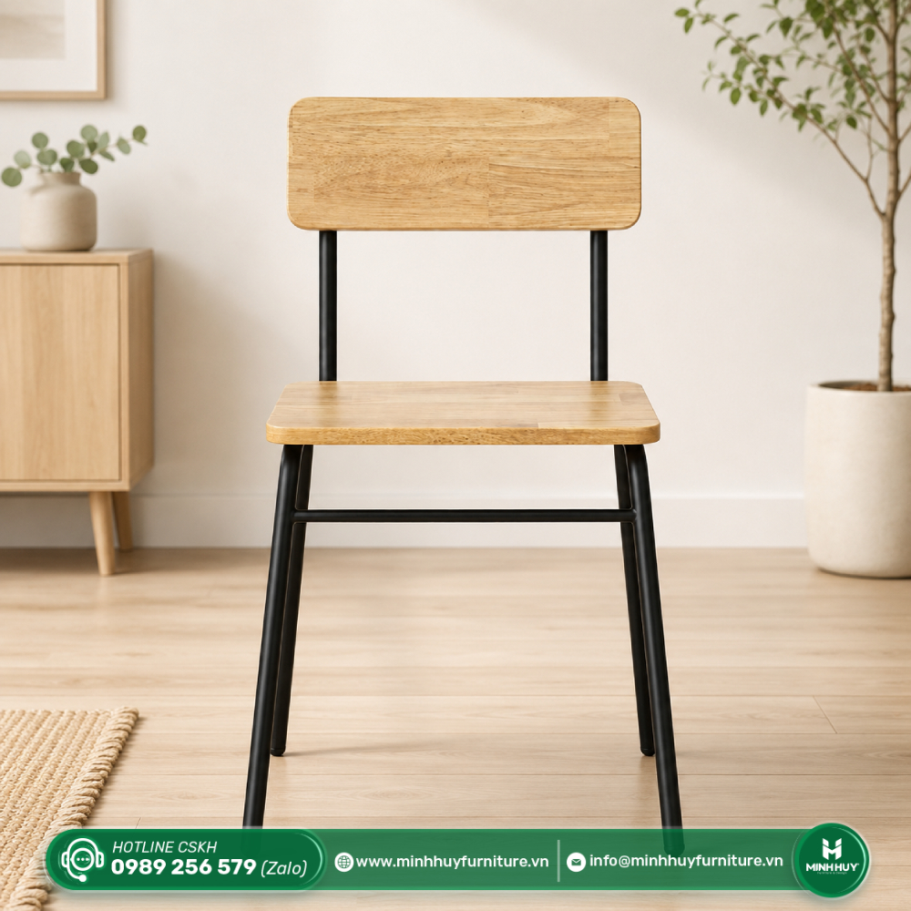 Đặc điểm sản phẩm Ghế Cafe Mặt Gỗ Cao Su Khung Sắt Sơn Tĩnh Điện MH129