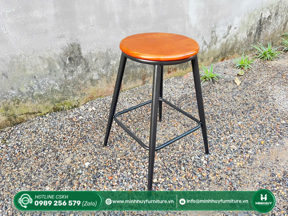Thông số sản phẩm Ghế Đôn Tròn Mặt Gỗ Chân Sắt MH194