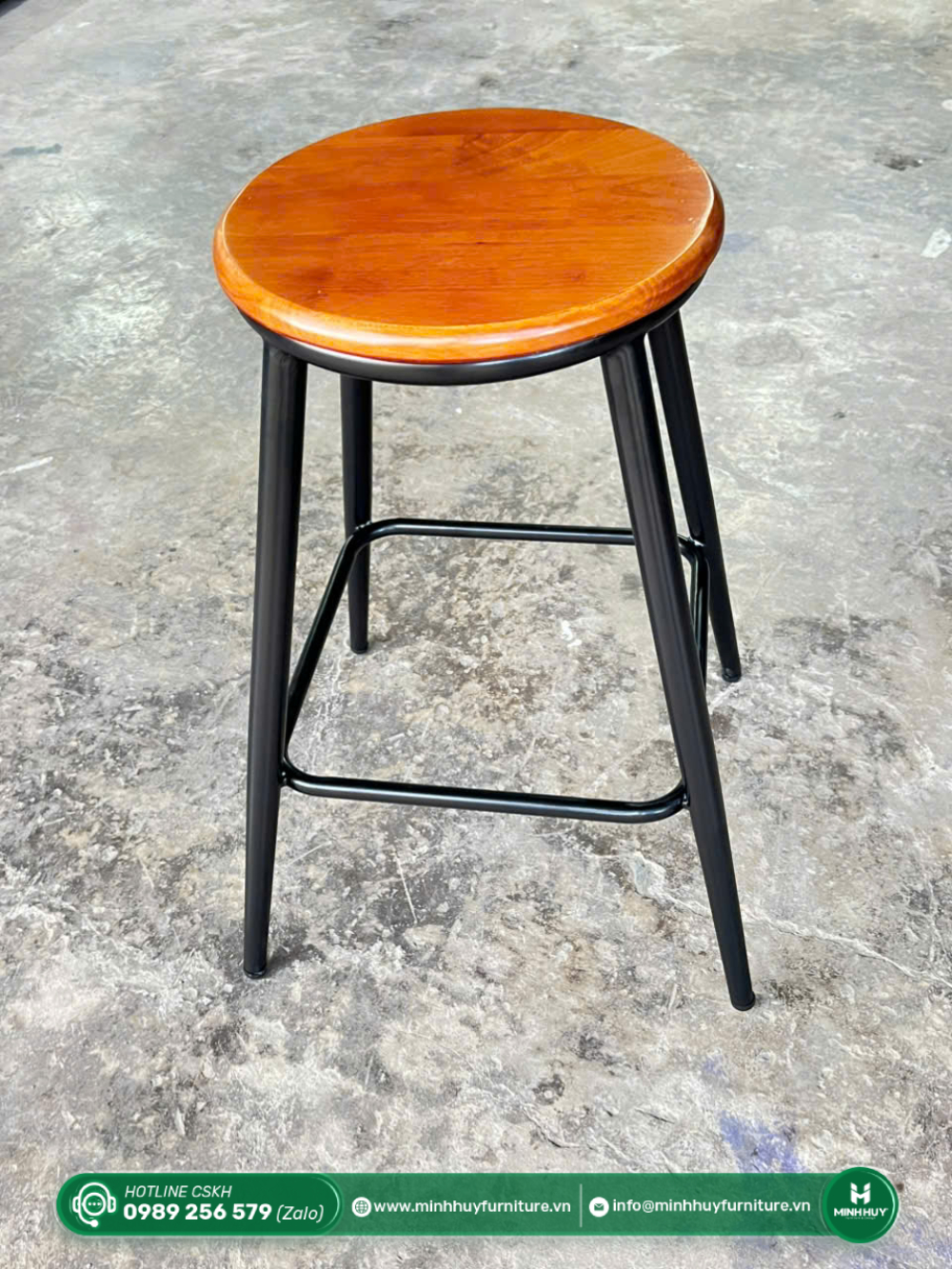 Cách vệ sinh Ghế Đôn Tròn Mặt Gỗ Chân Sắt MH194