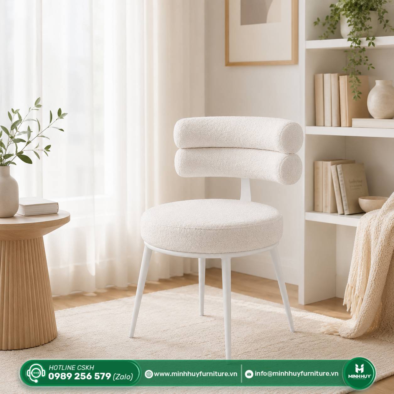 Đặc điểm sản phẩm Ghế Lông Cừu Trắng Lưng Đôi Nordic MH109
