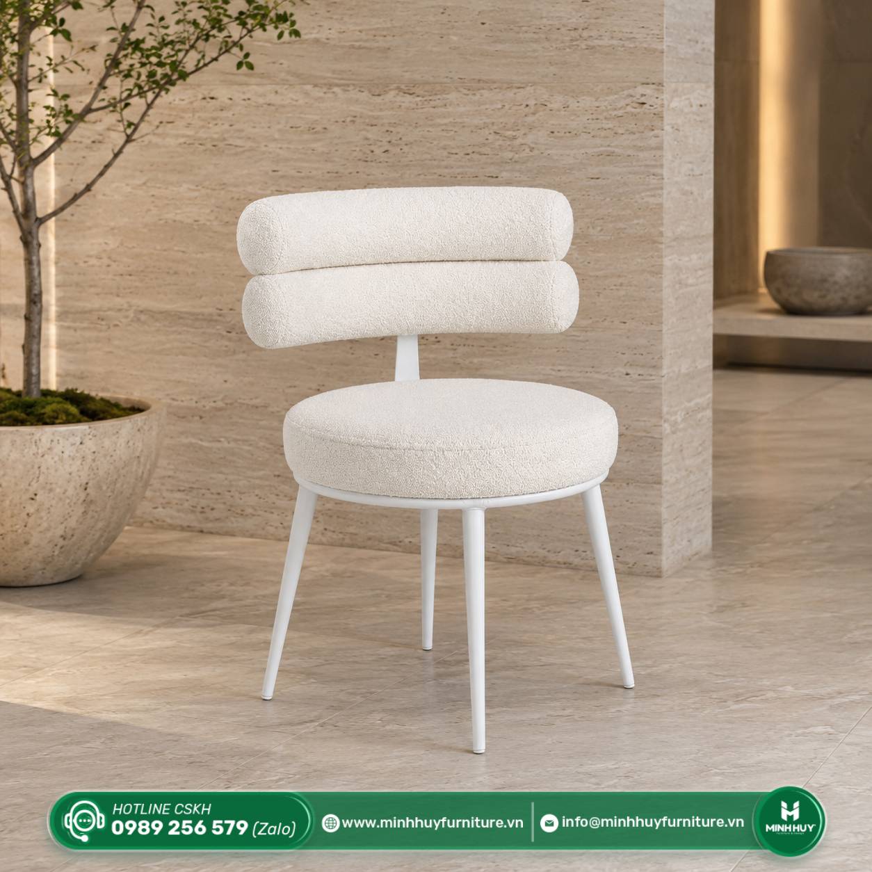 Thông số sản phẩm Ghế Lông Cừu Trắng Lưng Đôi Nordic MH109