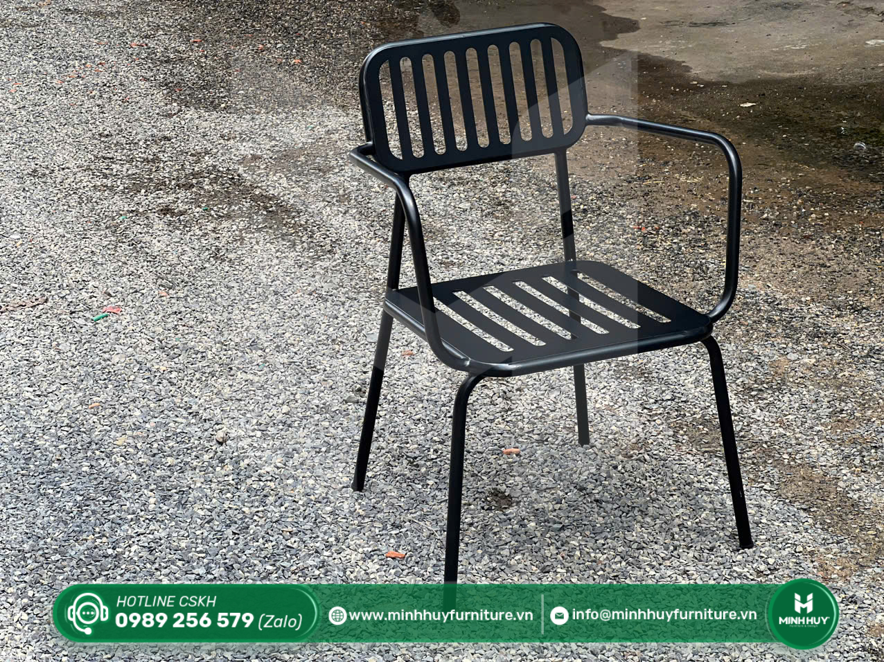 Hình ảnh thực tế mẫu Ghế Sắt Cafe Lưng Sọc Có Tay
