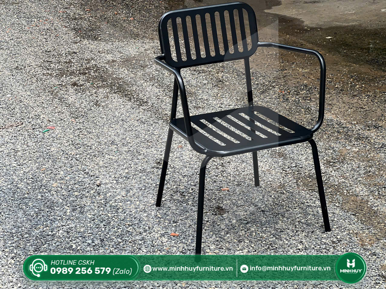 Hình ảnh thực tế mẫu Ghế Sắt Cafe Lưng Sọc Có Tay