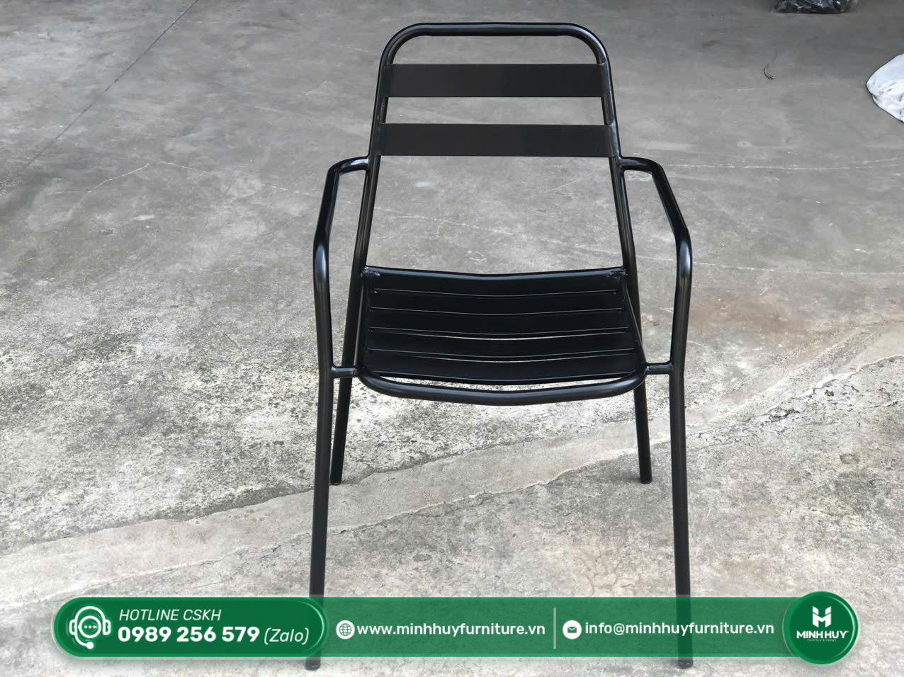 Thông số sản phẩm Ghế Sắt Cafe Tựa Nan Có Tay Vịn MH191
